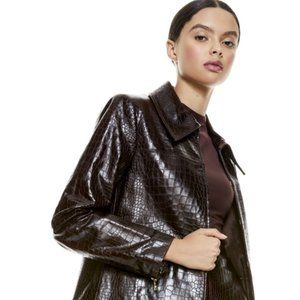 ALICE AND OLIVIA Women's Brown Logan Croc Leather Coat